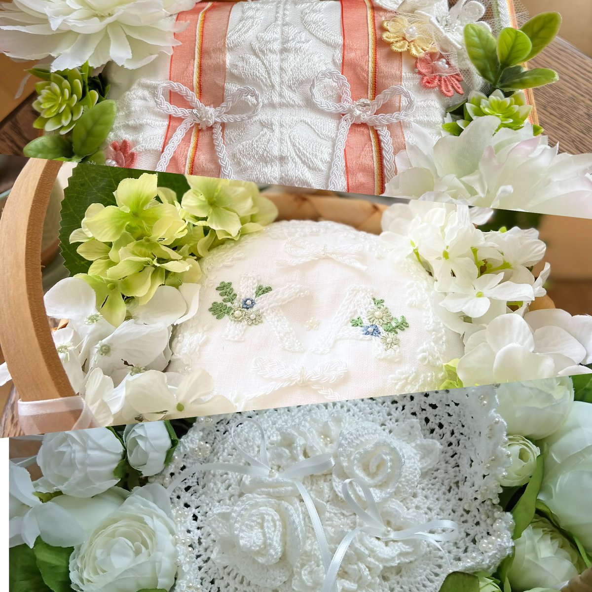 三女の結婚式を無事に終えました😊
3人娘それぞれのイメージで作ったリングピロー💍思い出としてここに残しておきます😌