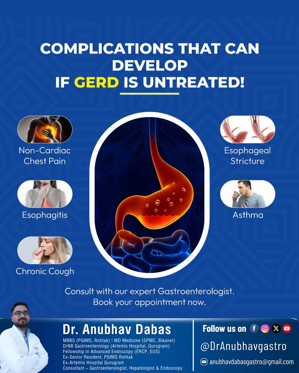 DrAnubhavgastro's tweet image. 🔥 Persistent acidity or reflux should never be ignored.

Consult our expert Gastroenterologist and take a step toward better gut health.
-
👨‍⚕️ Dr. Anubhav Dabas
MBBS (PGIMS, Rohtak)

Book your appointment today : +91 6262747495
-
#GERD #AcidReflux #DigestiveHealth