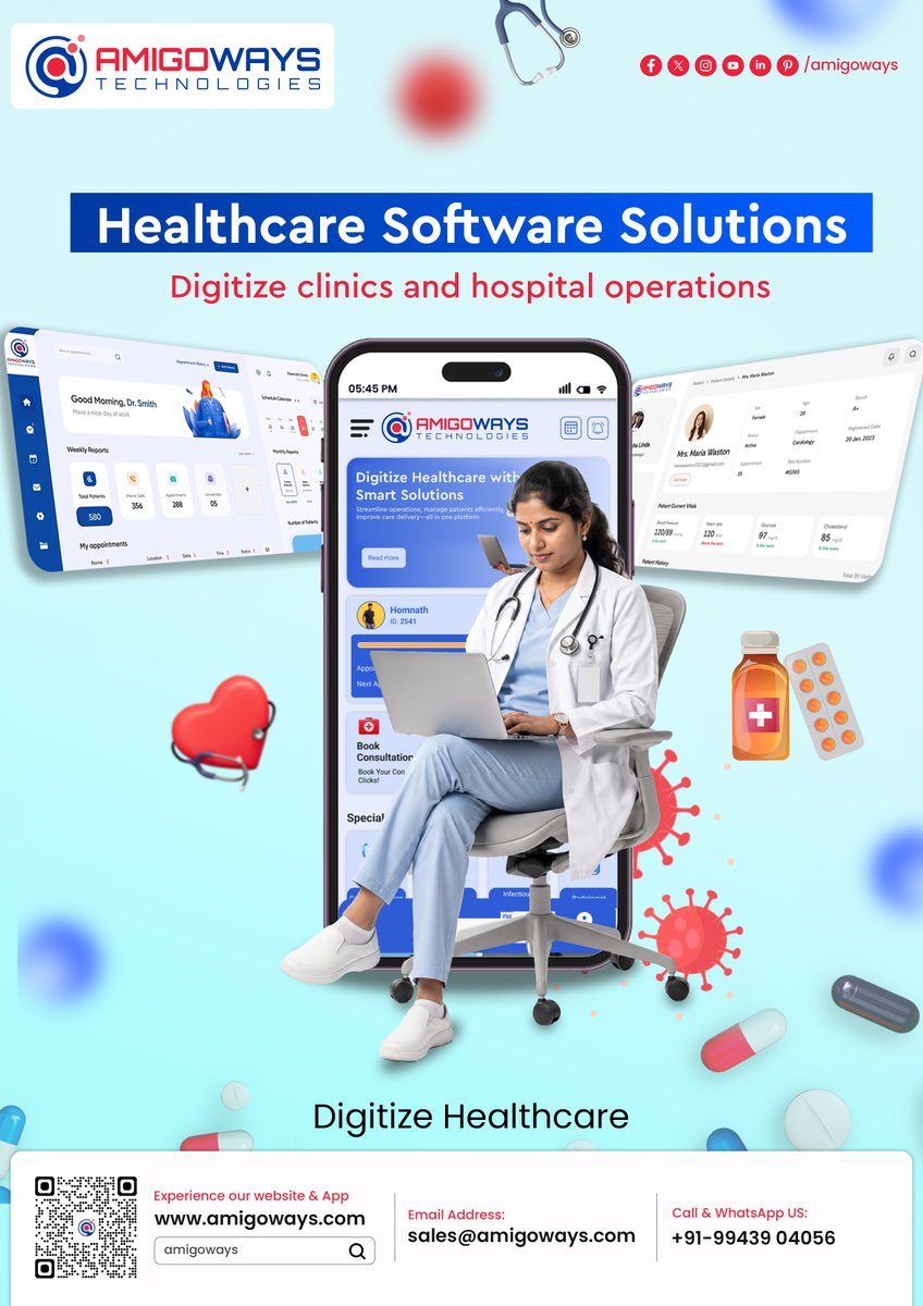 amigoways's tweet image. 🏥 Healthcare-ஐ Digitize பண்ண Ready-ஆ? 🚀💻

உங்கள் Clinic அல்லது Hospital-ஐ Smart &amp;amp; Digital-ஆக மாற்ற @Amigoways Healthcare Software Solutions உதவுகிறது! 💡⚕️
🌐 amigoways.com/healthcare-sol…

#HealthcareSolutions #DigitizeHealthcare #HospitalSoftware #ClinicManagement #Amigoways