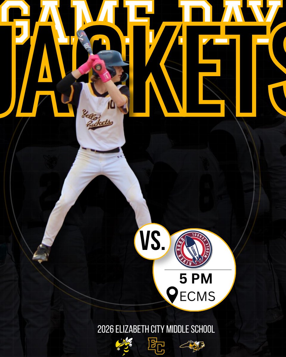 ECMSbsb's tweet photo. GAMEDAY 🗣️

🆚 River Road
🕔 5 PM
📍Elizabeth City, NC
#ECBaseball#Jacketsbaseball https://t.co/2qCWfKZLtf