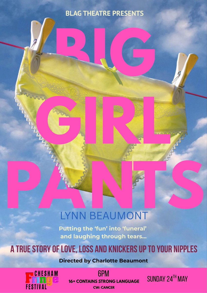 LynnBeaumont61's tweet image. Big Girl Pants Chesham Festival
What to do when your life turns to Shit! Write a one woman play.
 | dramaclasses.biz/news/2026/04/2… via @dramaclasses
#widows #beginagain #actorslife 
#theatre