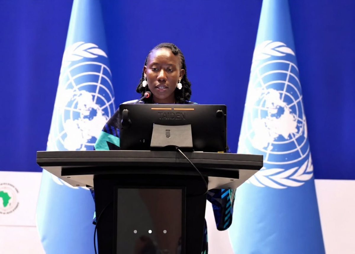 YouthWASHZM's tweet photo. 🎙️ African Youth Statement delivered at #ARFSD12 Water Event. 

Our President, Kumbuso Phiri, spoke on behalf of African youth at the UN Conference Centre in Addis Ababa.

Key proposal: National Youth WASH Advisory Boards across Africa.
#Youth4WASH https://t.co/8FDrY77ZDN