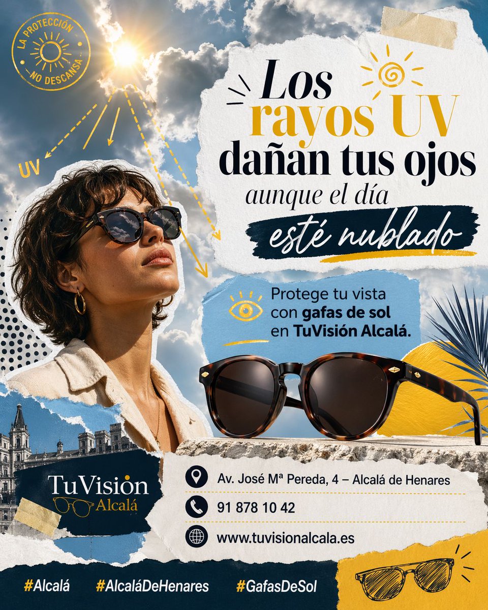 TuVisionAlcala's tweet image. ☀️ Los rayos UV dañan tus ojos aunque el día esté nublado. Protege tu vista con gafas de sol en TuVisión Alcalá.
📍 Av. José Mª Pereda, 4 – Alcalá de Henares
📞 91 878 10 42
🌐 buff.ly/fObvaO4
#Alcalá #AlcaláDeHenares #GafasDeSol