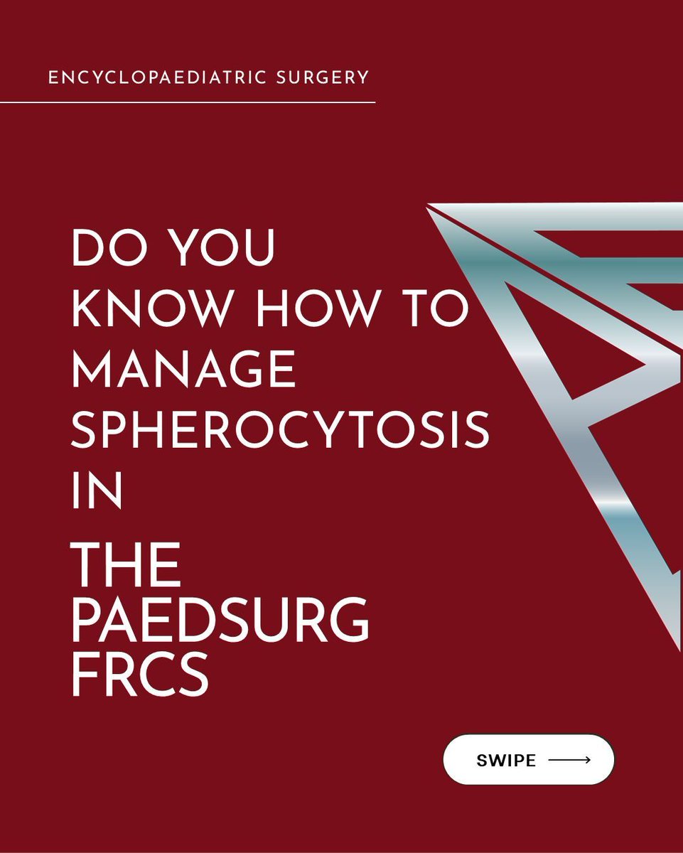 EncycloPaedSurg's tweet image. How much do you need to know about Hereditary Spherocytosis?
#PaediatricSurgery #PediatricSurgery #Surgeon #FRCS #FEBPS #EuropeanBoard #Revision #Exams #SingleBestAnswer #MCQ #EncycloPaediatricSurgery #fyp

For 500+ FRCS style practice MCQs:
mcq.encyclopaediatricsurgery.com