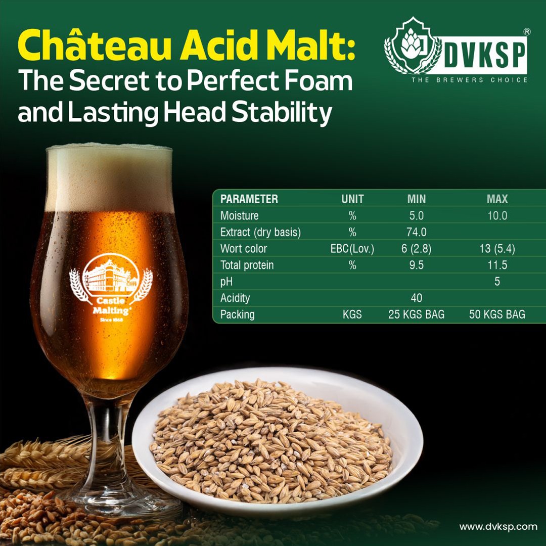 dvkspindia's tweet image. Château Acid Malt is designed to lower your pH levels naturally during the mash. Not only does it improve enzyme activity, but it also gives your beer a cleaner taste and a thicker, more stable foam head.

🌐Visit now:dvksp.com

#FreshHops #DVKSP #CraftBeer