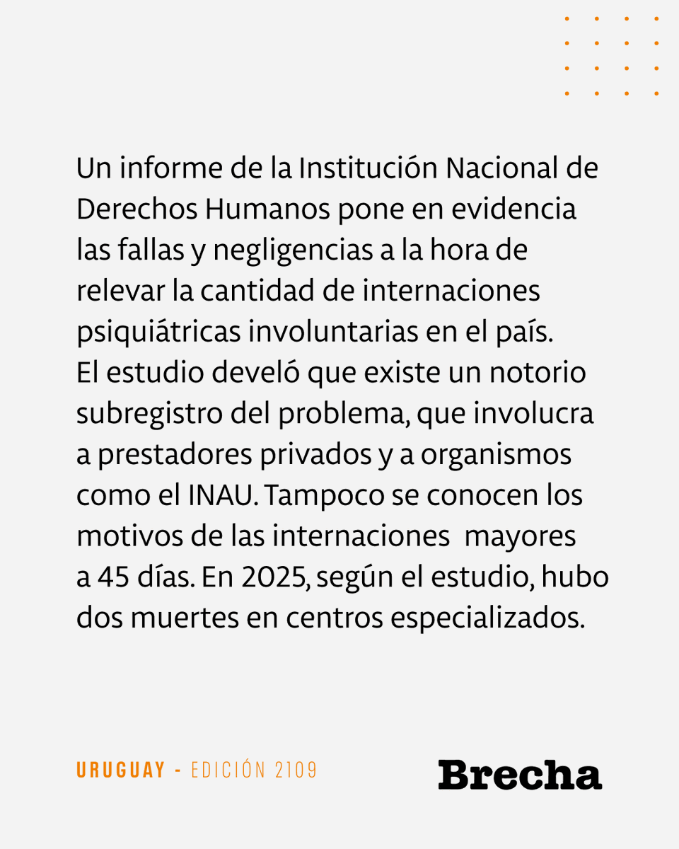 SemanarioBrecha's tweet photo. 📰 Punto ciego

Hubo al menos 695 internaciones involuntarias en el primer semestre de 2025

🖋️ Camila Ghemi
📸 Diego Vila

Lectura libre 

https://t.co/kkaSZr7Fx5 https://t.co/0HroYxNP9o