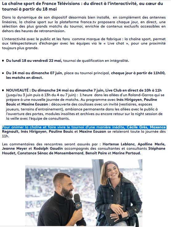 EnPleineLucarne's tweet photo. Dispositif de France TV pour Roland Garros 👇
Commentaires : Matthieu @lartot, @FabLeveque, Benoît Durand, @ilagdirinastasi, @alizecornet, G.Forget, J.Hénin, @MJEREMIASZ, M.Llodra et @nmahut (nouveau consultant)
En intégralité sur La chaîne sport de France TV avec @cecilegres ... https://t.co/XDiiLbxU5E