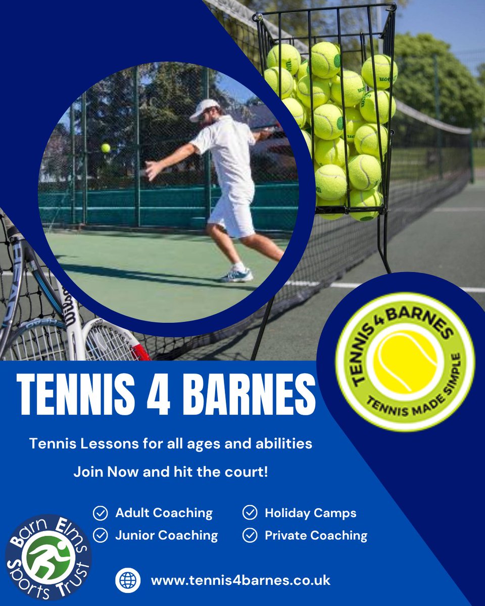 BESTappeal's tweet image. Serve, rally, improve 🎾 Join Tennis 4 Barnes for expert 1-2-1 coaching, group sessions, and fun-filled holiday camps for all ages and abilities!

#TennisCoaching #BarnesTennis