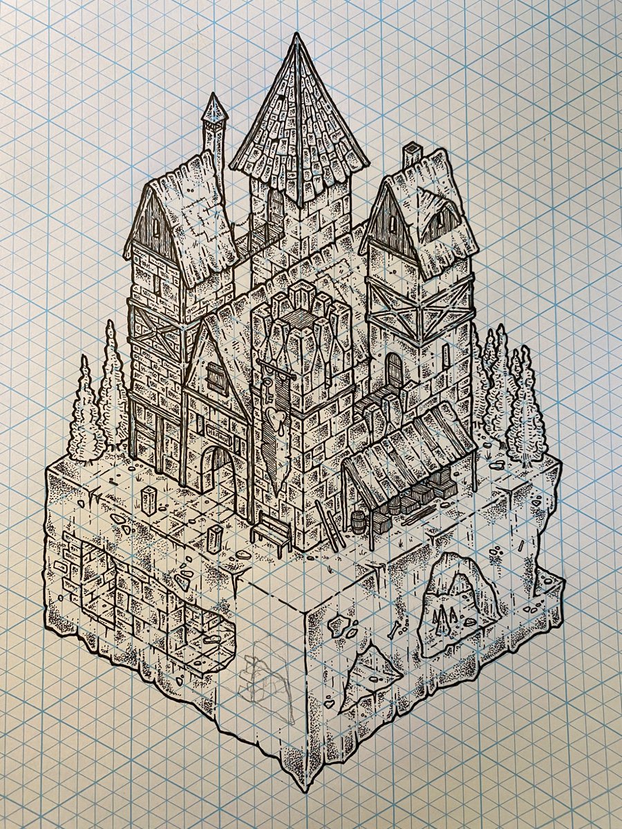PathsPeculiar's tweet image. [work-in-progress] Starting to see the finish line on this little worldbuilding project. It’s been a fun draw! 🏰 

#dnd #dungeonsanddragons #isometric #handdrawn #ttrpg