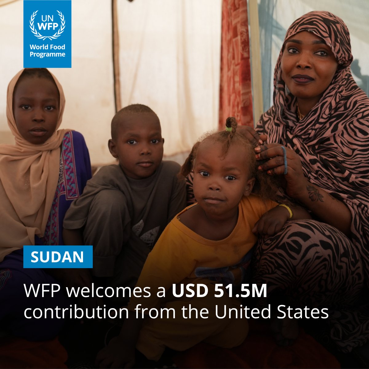WFP_Sudan's tweet photo. WFP in #Sudan welcomes a USD 51.5M contribution from the United States 🇺🇸 through the Sudan Humanitarian Fund.

This support will enable WFP to deliver life‑saving emergency food and cash assistance to families and provide essential logistics support for humanitarian partners. https://t.co/q9DdqsTKOr