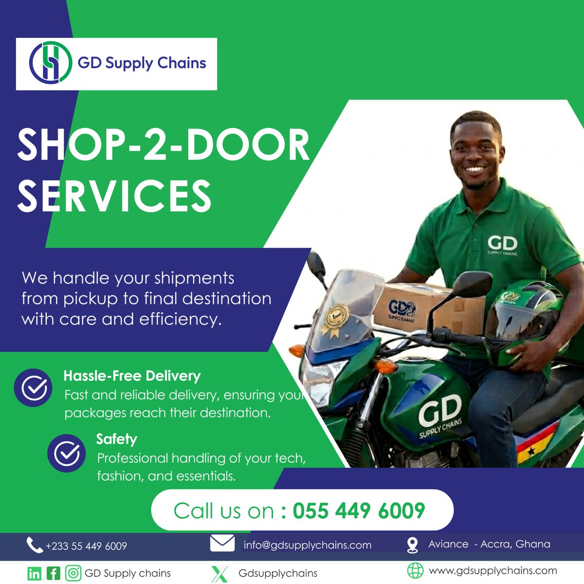 Gdsupplychains's tweet photo. Shopping from your favorite international stores should be exciting, not stressful. From the moment it leaves the warehouse to the moment it’s in your hands, we’ve got you covered.
Visit https://t.co/W3WJ9KHoLV to get started today.
+233 55 449 6009 | info@gdsupplychains.com https://t.co/zfEoDG8nAm