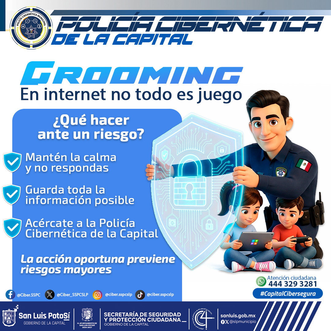 Ciber_SSPCSLP's tweet photo. 🚨🎮 En internet no todo es juego…

El #Grooming es real y pone en riesgo a niñas, niños y adolescentes ⚠️👧🧒

🛑 Si detectas algo sospechoso:
✅ No respondas
📸 Guarda evidencias
👮‍♂️ Repórtalo de inmediato
💙 Actuar a tiempo previene riesgos mayores
📲 444 329 3281 https://t.co/ShNNySMegN
