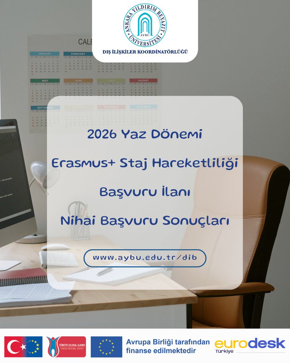 aybuint's tweet photo. AYBÜ Erasmus+ Staj Hareketliliği 2026 Yaz Dönemi Nihai Değerlendirme Sonuçları 📢 👇

🔗 https://t.co/XrIX7uPHT6 https://t.co/N2b4J5G5Il