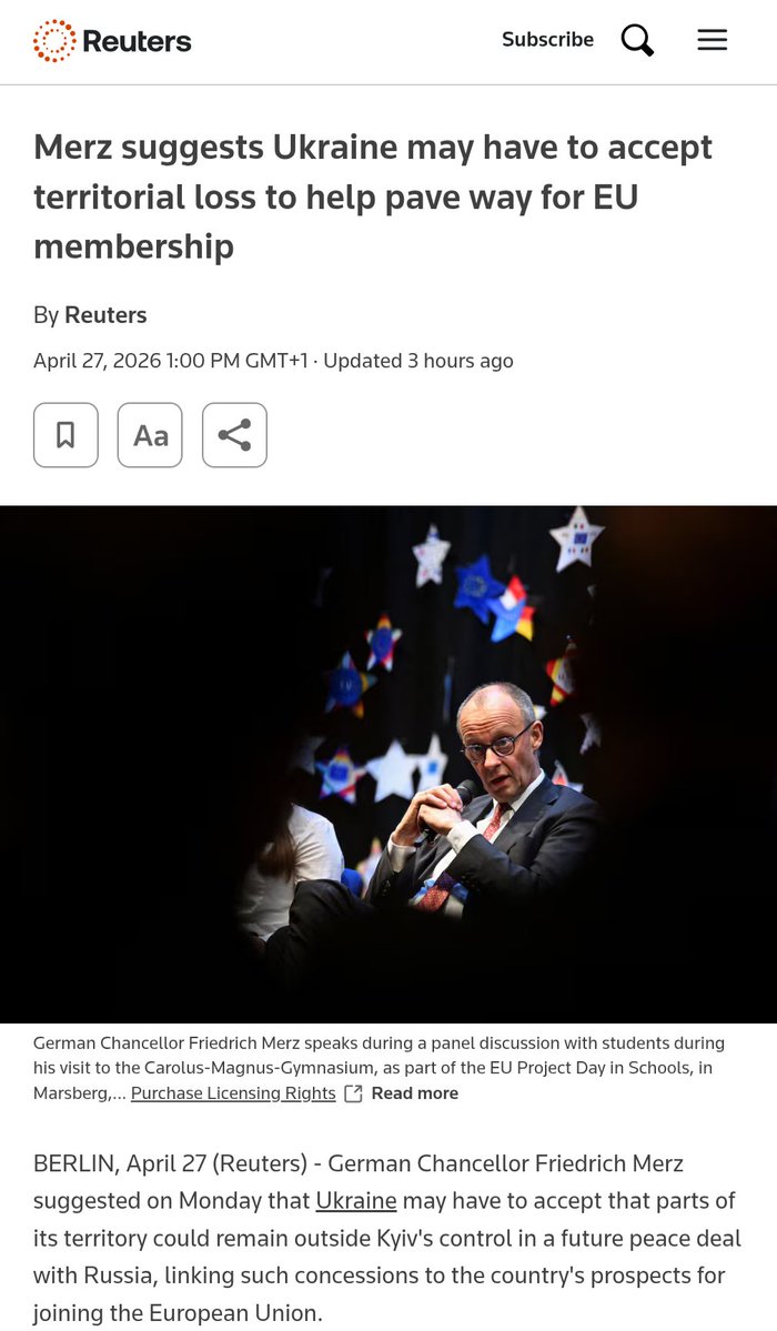 How dumb is <a href="/_FriedrichMerz/">Friedrich Merz</a> <a href="/bundeskanzler/">Bundeskanzler Friedrich Merz</a> ??
He just realised this now?
For 4 years they lied to #Ukraine, deceived Ukrainians and led them to their death.
Now the country is ruined Merz brain finally starts working.
Merz admits that Ukraine has LOST.
#UkraineRussiaWar