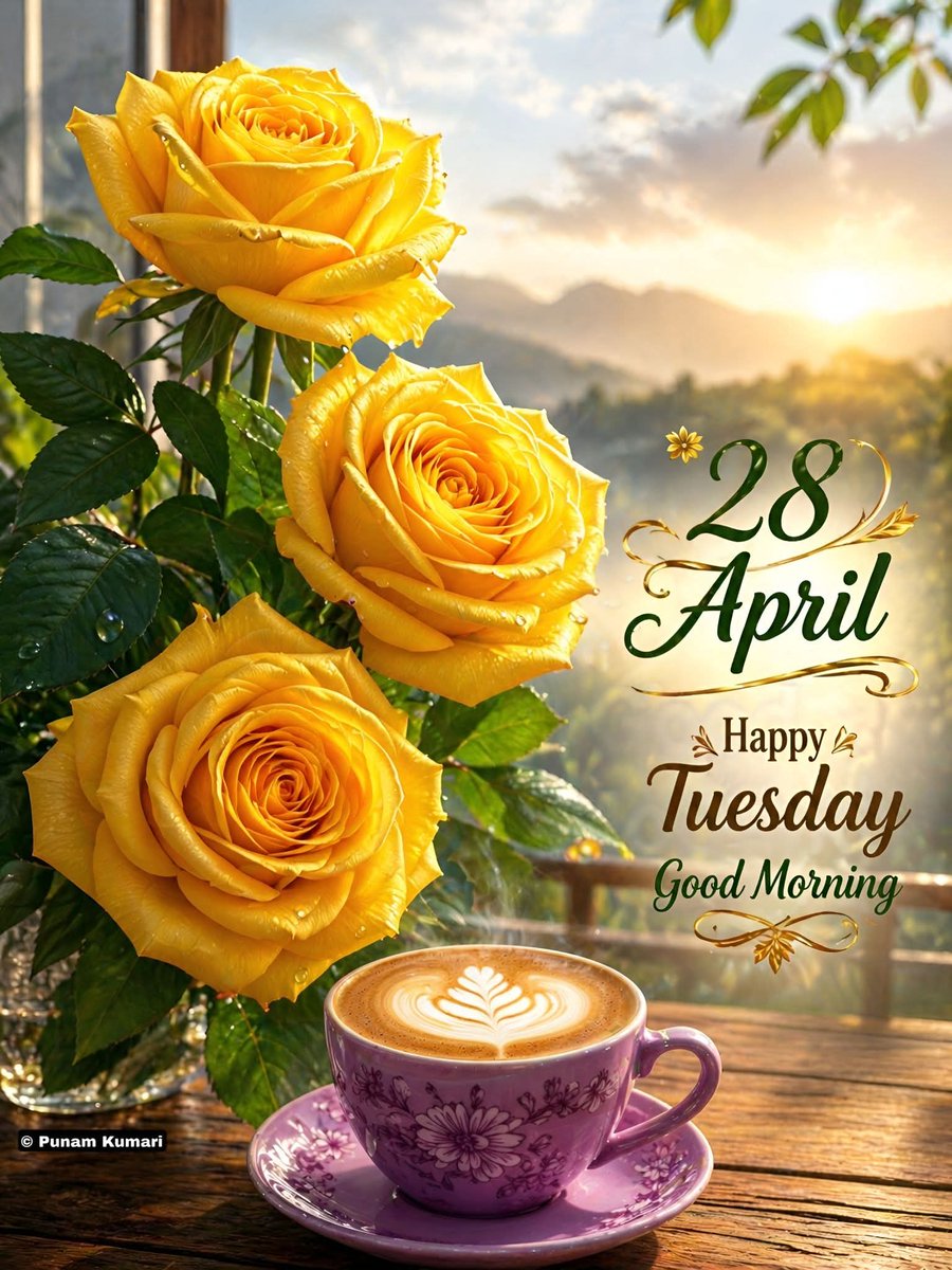 shalinigudiya's tweet image. Good morning, everyone! ☀️
I hope you all have a wonderful Tuesday today, April 28th! 🦋 Let's make it a fantastic day. 🌷 Wishing you all the best! 🦜 
#GoodMorning 🌻🌱
#Happy Tuesday 🪴🪻🌹