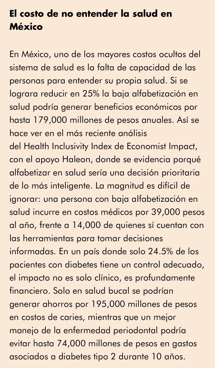 MaribelRCoronel's tweet photo. En México, uno de los mayores costos ocultos del sistema de salud es la falta de capacidad de las personas para entender su propia #salud. Si se lograra reducir en 25% la baja alfabetización en salud podría generar beneficios económicos por hasta 179,000 millones de pesos anuales. 👇

https://t.co/Sv3a7jTpiK