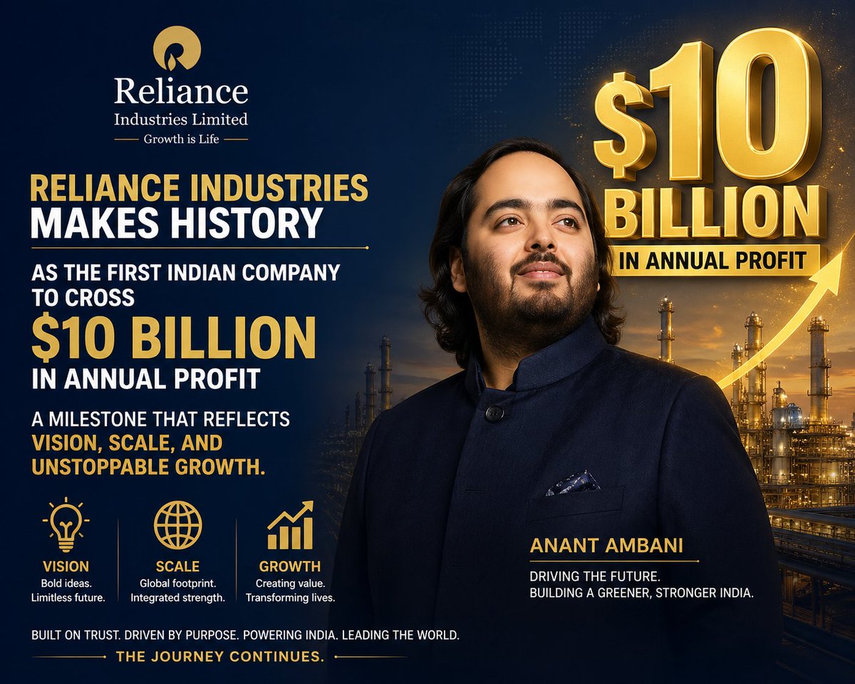 Baitullah694760's tweet photo. #Anant10BillionRise  अनंत अंबानी के नेतृत्व में रिलायंस इंडस्ट्रीज ने $10 अरब वार्षिक लाभ का कीर्तिमान रचा। यह उनकी दूरदर्शिता और विशाल वृद्धि का सजीव उदाहरण है। https://t.co/1LUKMBJPTl