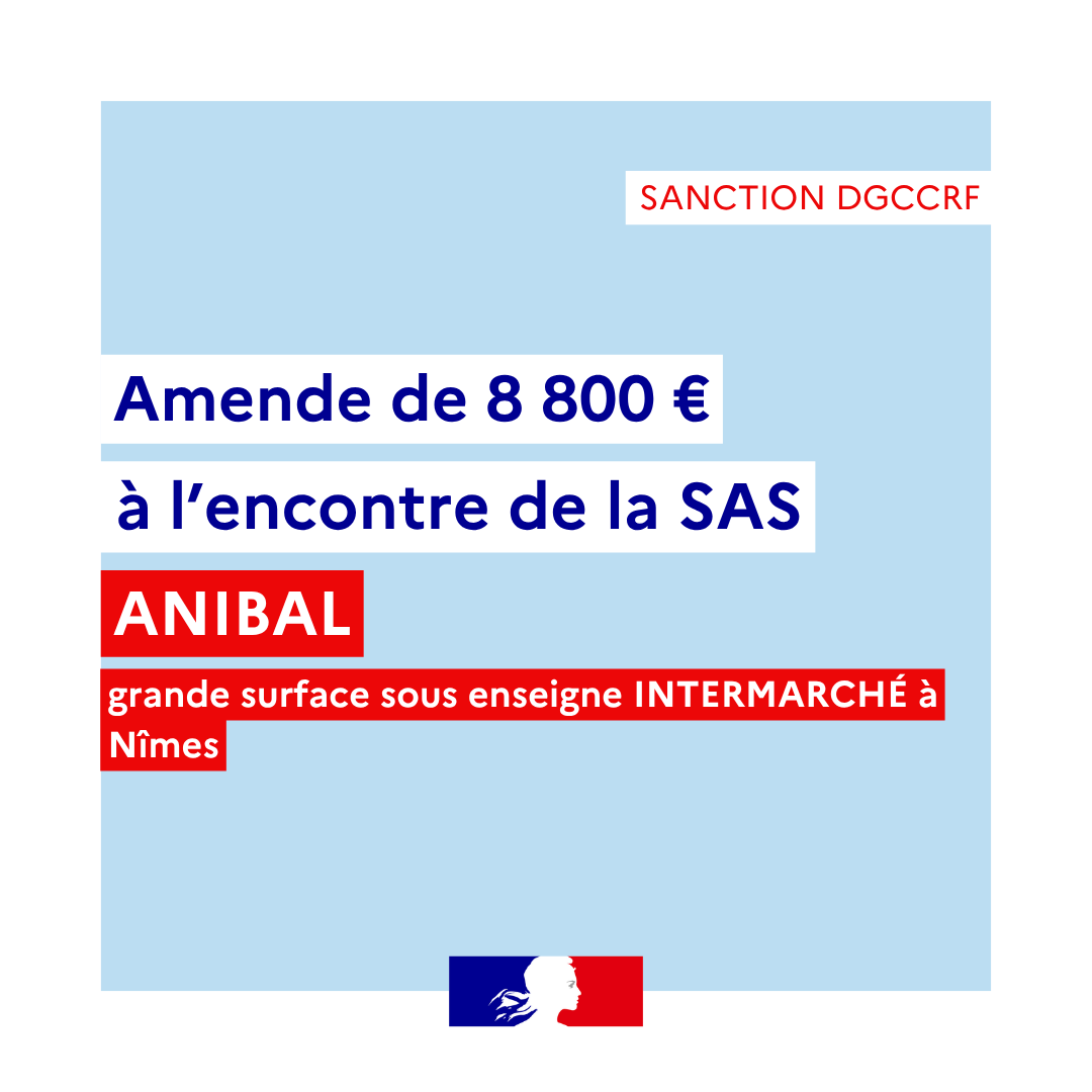 ⚠️ Après enquête des agents CCRF de la DDPP du Gard, une amende de 8.800 euros est prononcée à l'encontre de la SAS ANIBAL, grande surface sous enseigne INTERMARCHÉ à Nîmes pour plusieurs manquements aux règles d'affichage des prix dans ce supermarché
👇
economie.gouv.fr/dgccrf/laction…