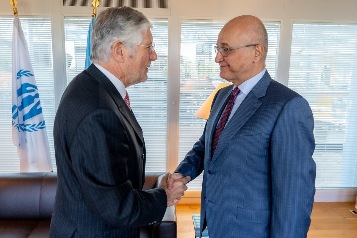 UNHCRgov's tweet photo. 🇵🇹 High Commissioner @BarhamSalih met Ambassador João Mira Gomes and welcomed Portugal’s partnership with UNHCR and commitment to refugee protection.

They discussed advancing solutions, including support for inclusion and European solidarity efforts.

@PTMissionGeneva https://t.co/FM9fkmZ5bi