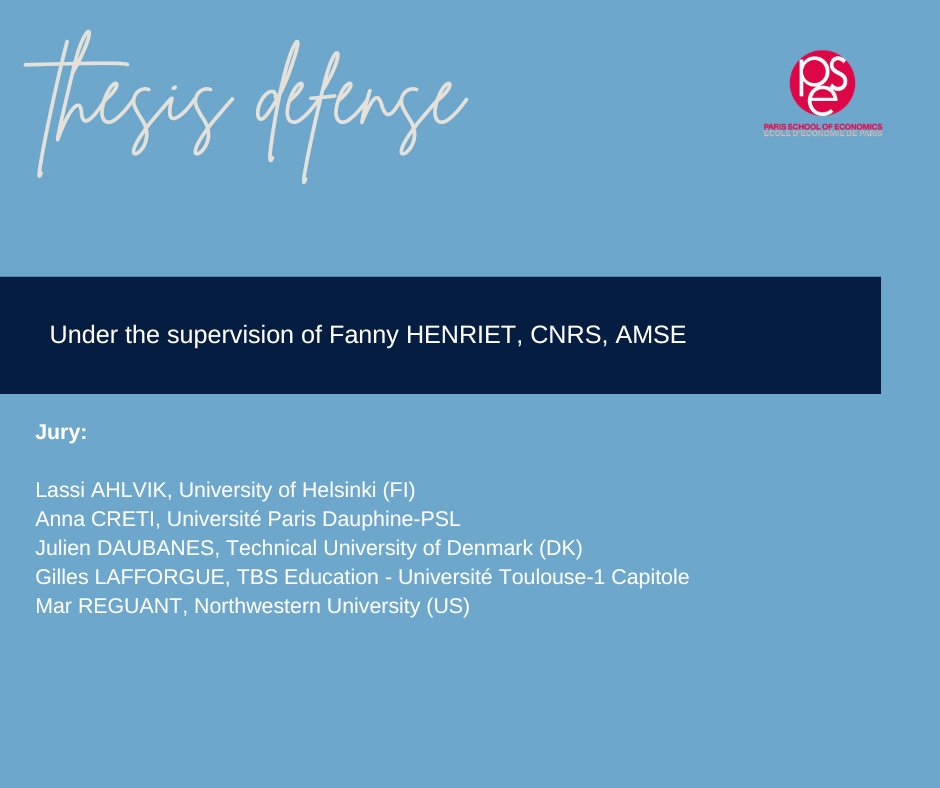 PSEinfo's tweet photo. 🧑‍🎓Best wishes to Léo Jean (@PSEinfo @ENS_ULM) who will defend on wednesday his thesis entitled "Essays on Climate Policy and Heterogeneous Oil Resources" under the supervision of Fanny Henriet 🍀
https://t.co/F9IzDpbPpu https://t.co/VvhOEcEMDL