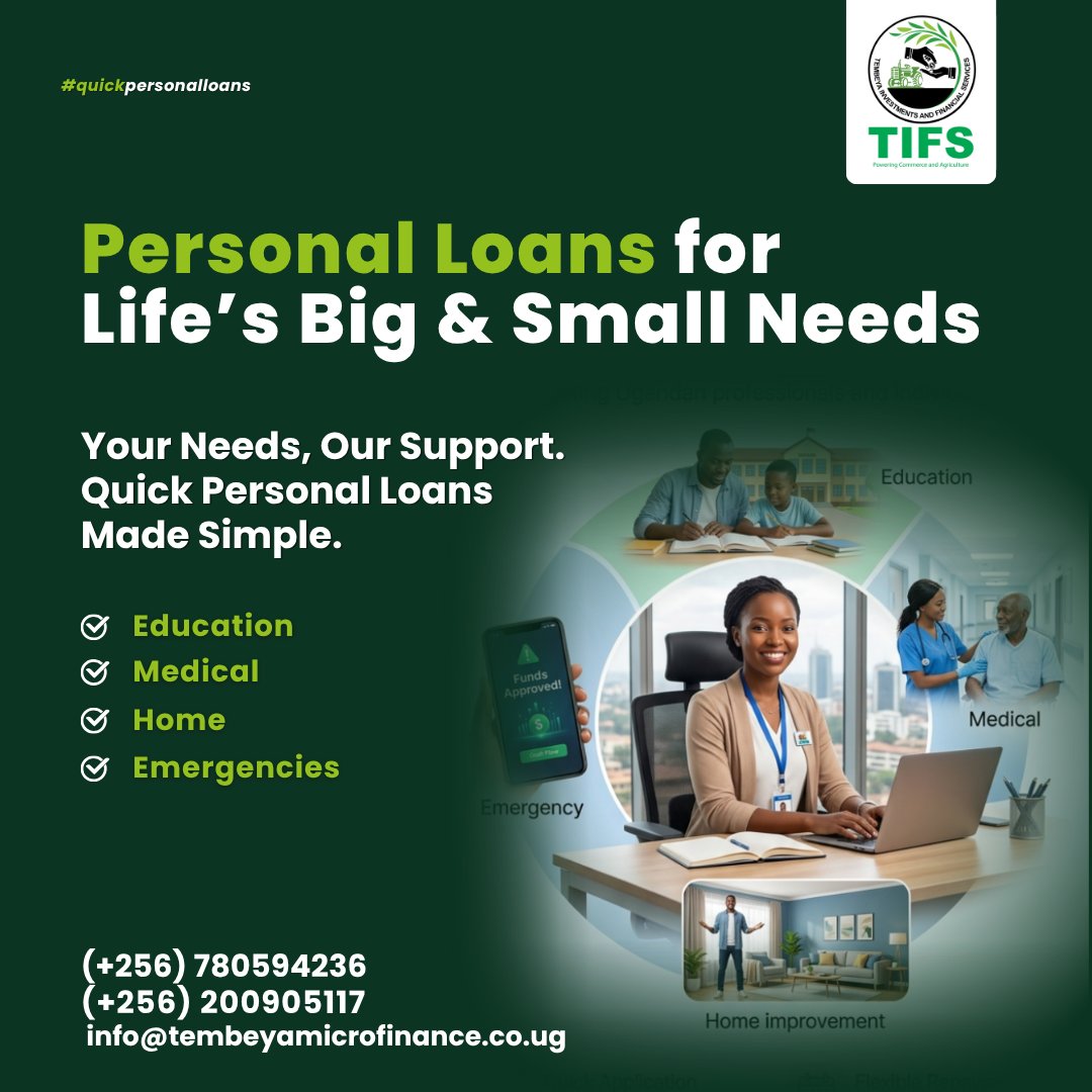 TembeyaMF's tweet image. Life comes with both big milestones and unexpected turns. Whether you are planning for your child’s education, covering medical costs, upgrading your home or handling an emergency Tembeya is here to support you.
#personalloans #financialsupport