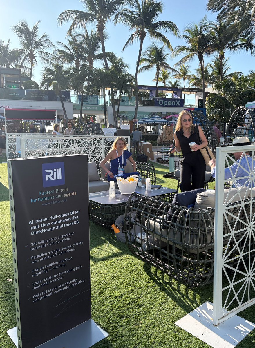 RillData's tweet photo. If you’re at #POSSIBLE in Miami, come say hi to @medriscoll and the Rill team 👋 (North Tropez Lawn #646). The future of analytics isn’t better dashboards. It’s interactive, real-time answers on top of governed metrics. Let's meet up and geek out about the technology side of #adtech!