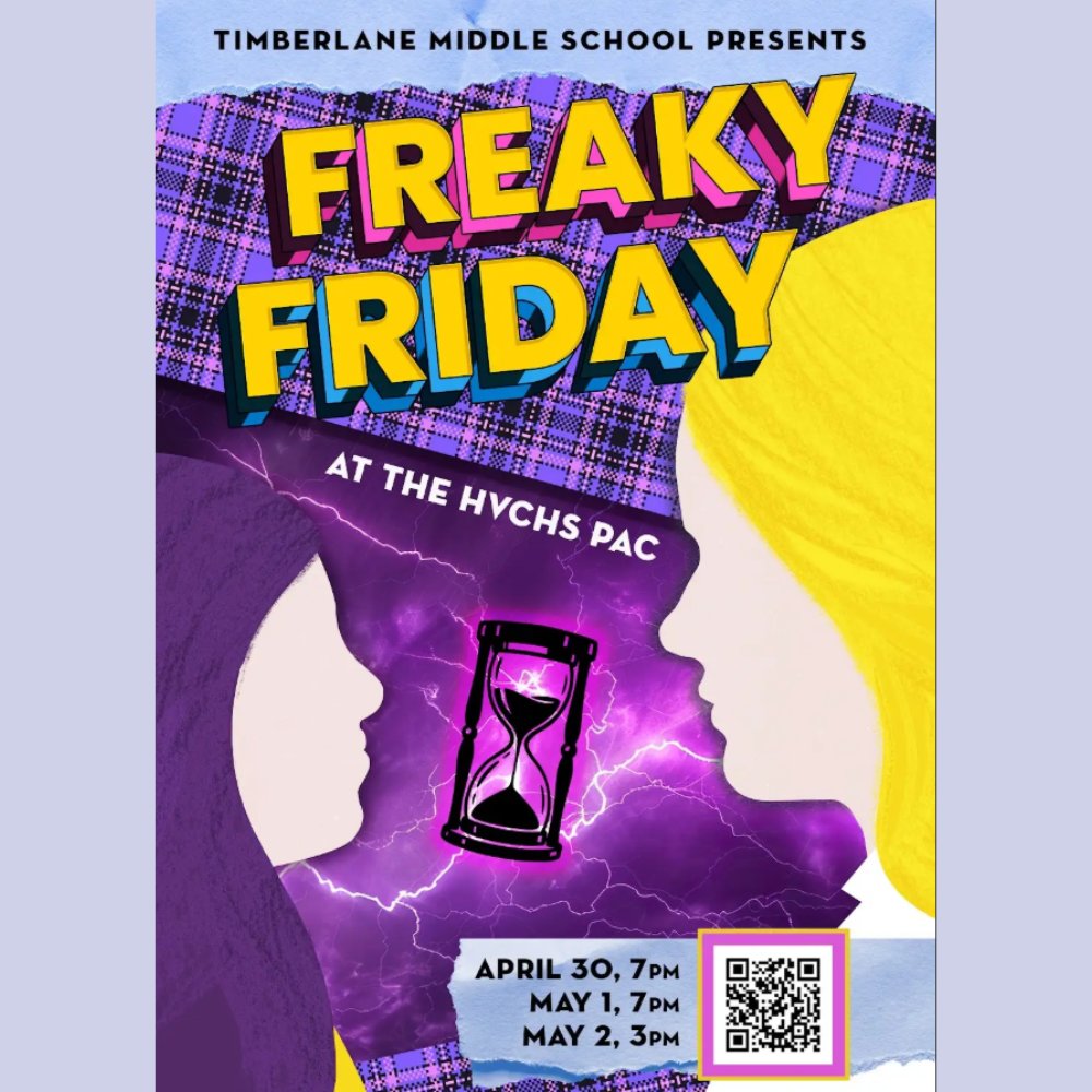 HVRSD's tweet photo. TMS Spring Musical "Freaky Friday" SHOW DATES AND TIMES:

Thursday, April 30 at 7pm
Friday, May 1 at 7pm
Saturday, May 2 at 3pm

TICKET INFORMATION
$10 for faculty/staff
$5 for children under 5
Use this link for tickets:  https://t.co/90Vwjxej7h https://t.co/HdfwXROf25