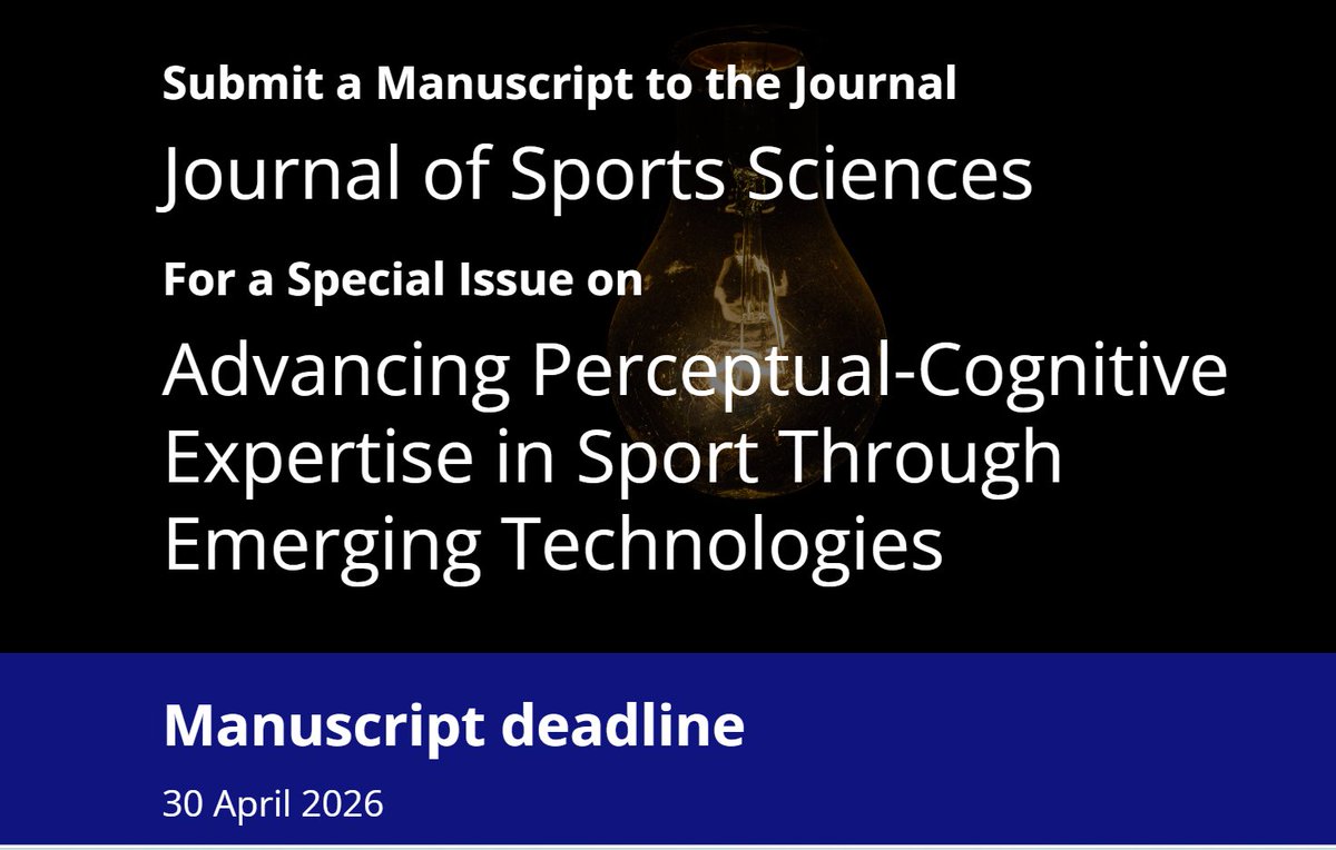 JSportsSci's tweet image. Final call to submit a manuscript to our issue on "Advancing Perceptual-Cognitive Expertise in Sport Through Emerging Technologies".

Further information on this Special Issue: think.taylorandfrancis.com/special_issues…

#TechInSport #AcademicTwitter #VRSport #VirtualReality @tandfonline