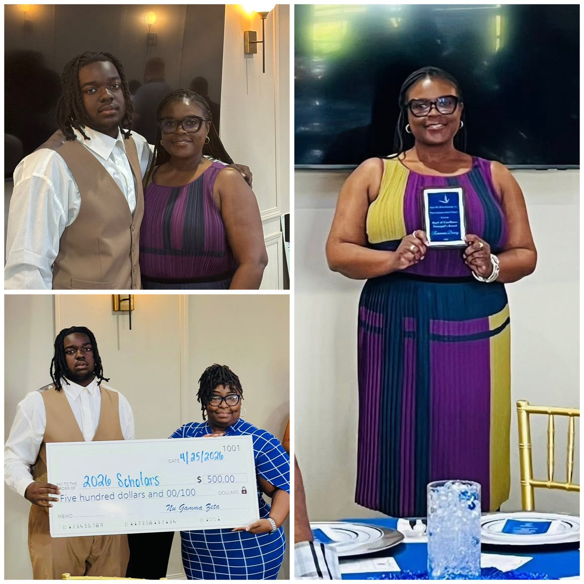JCMCougars's tweet photo. The Nu Gamma Zeta Chapter of ΖΦΒ honored our principal @RamonicaD this weekend for her excellent leadership…well-deserved! #ClassOf2026’s Braylon Hennings also received one of the annual scholarly awards. Very proud of these 2 Cougars! @ap_baker1 @JMCSchools https://t.co/fZe8VuYfbt