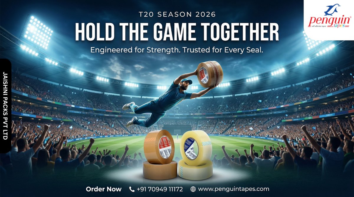 penguintapes's tweet photo. Hold the Game Together with Penguin BOPP Tapes 🏏✨
Built for strength, designed for performance — just like a match-winning catch!

Engineered for Strength. Trusted for Every Seal.

📞 Order Now: +91 70949 11172
🌐 https://t.co/0sUOT5sMMq https://t.co/imLL243zVF