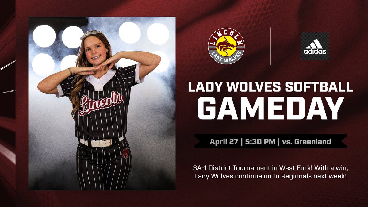 LincolnWolvesSB's tweet photo. 🥎 Game Day
🎟 District Tournament Opening Round
🆚 Greenland High School
📍West Fork High School Softball Field
⌚️ 5:30 PM First Pitch

With a win tonight, Lady Wolves secure their spot in the regional tournament next week!🐺🥎 #goladywolves https://t.co/yPZvYNEsvc