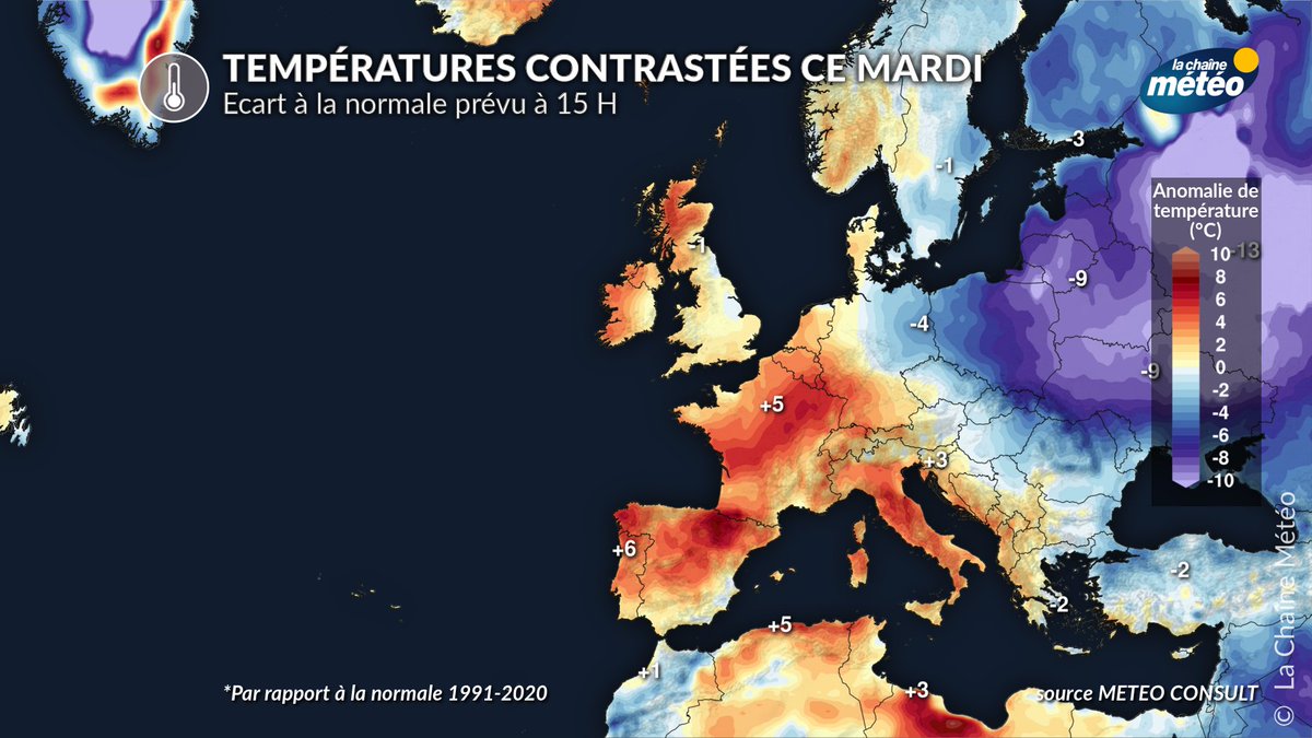 lachainemeteo's tweet image. Avril est le mois des contrastes de #températures par excellence dans l'hémisphère Nord. Ils sont actuellement particulièrement marqués en #Europe et en Amérique du Nord, avec des amplitudes de 20°C de part et d'autre des moyennes 📉📈