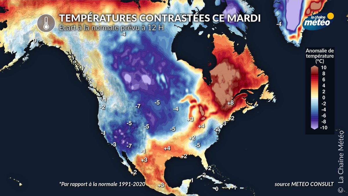 lachainemeteo's tweet image. Avril est le mois des contrastes de #températures par excellence dans l'hémisphère Nord. Ils sont actuellement particulièrement marqués en #Europe et en Amérique du Nord, avec des amplitudes de 20°C de part et d'autre des moyennes 📉📈