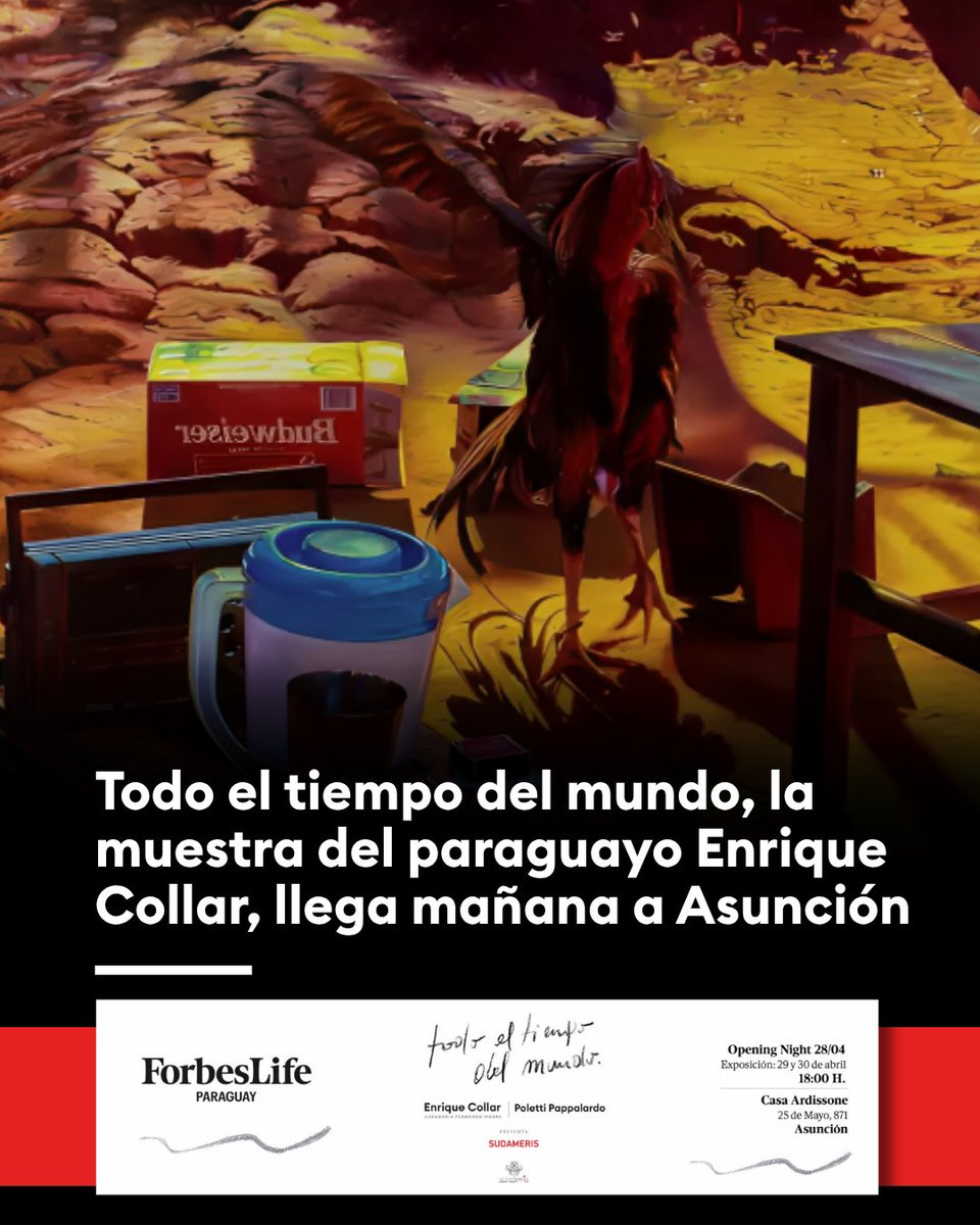 ForbesParaguay's tweet image. #ART |Todo el tiempo del mundo, la muestra del paraguayo Enrique Collar, llega mañana a Asunción

🖌️La muestra “Todo el tiempo del mundo”, de Enrique Collar, es una de esas oportunidades en que el artista detiene el tiempo para volver a la tierra colorada de su infancia. Este 28