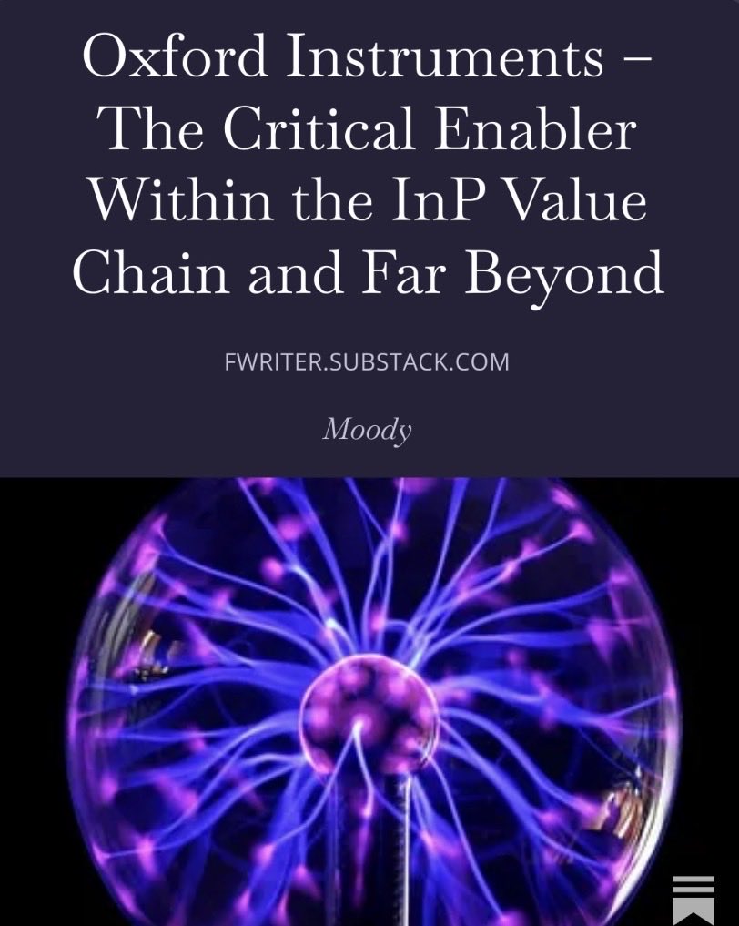 MoodyWriter13's tweet photo. Today I published my article on Oxford Instruments $OXIG on Substack, a high-quality physical enabler, not only for the photonics revolution in AI data centers, but also beyond that for a wide range of deep-tech applications. $OXIG occupies a highly critical position within the InP value chain. 

I had actually finished it some time ago, but I was waiting for the right moment hoping for a more meaningful pullback in the share price.

However, after @PhotonCap published a piece on Sunday in which Oxford Instruments was mentioned and which was very well received, it became clear to me that I either publish it now or risk it ending up in the drawer indefinitely. Within a few days, the company is likely to be much more widely discussed than it has been so far, and I’ve seen this kind of dynamic unfold repeatedly over the past weeks.

I hope you enjoy the article. If you are considering buying the stock, make sure you bring the necessary patience.

https://t.co/Jabqoww5iA