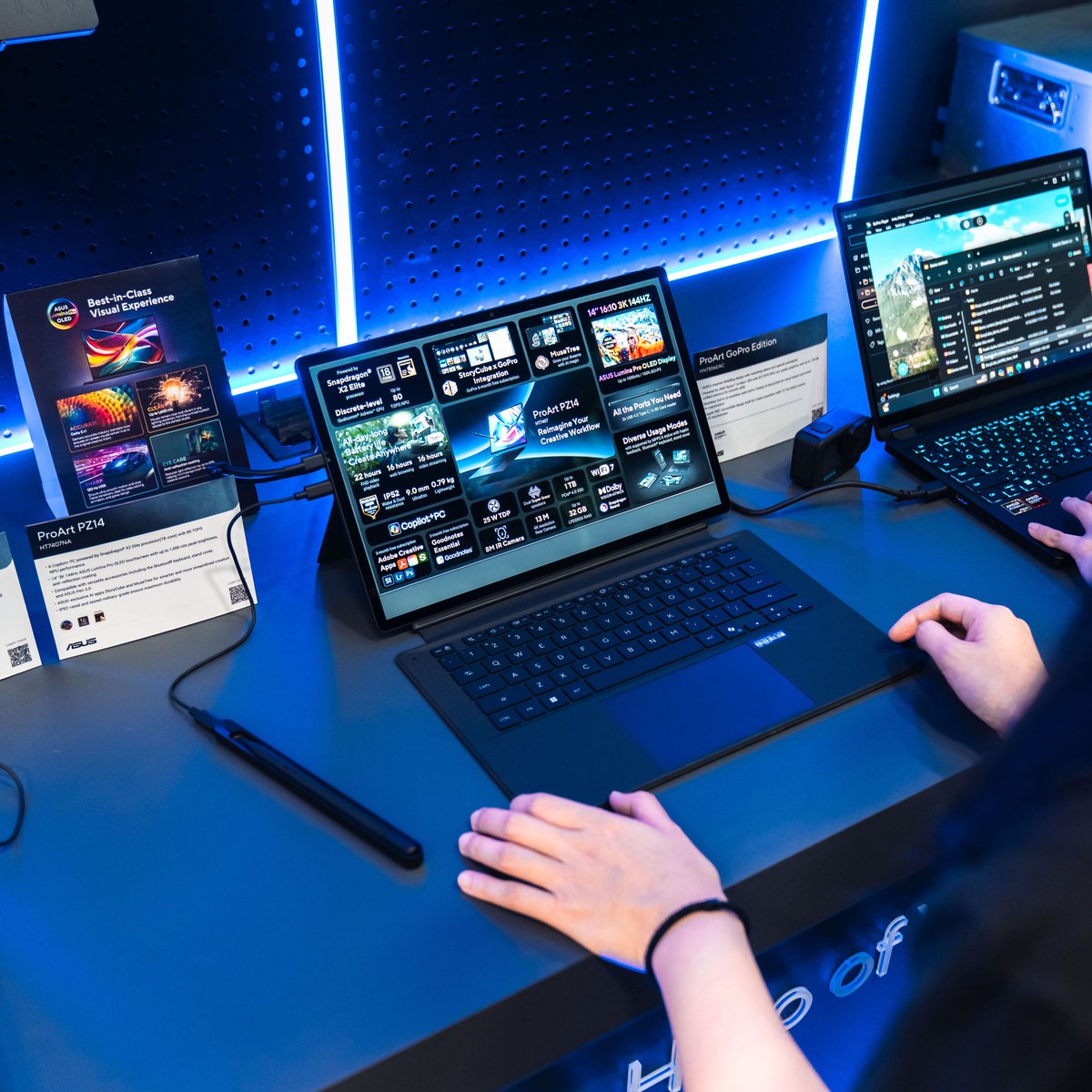 ASUS's tweet image. 🎬 From highlights at NAB — ProArt PZ14 in action.

From idea to execution, everything happens right here. ⚡
Fast, fluid, and built for creators on the move.

Would this be your setup? 👀

#ASUS #ProArt #Creator