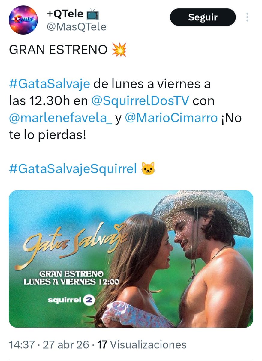 Donalaviude's tweet photo. No se si os habéis enterado de las telenovelas #AngelRebelde y #GataSalvaje han vuelto a la TV en España 🇪🇸 a través de el canal de TDT @SquirrelDosTV  con doble capitulo. https://t.co/IT73sjfNWX