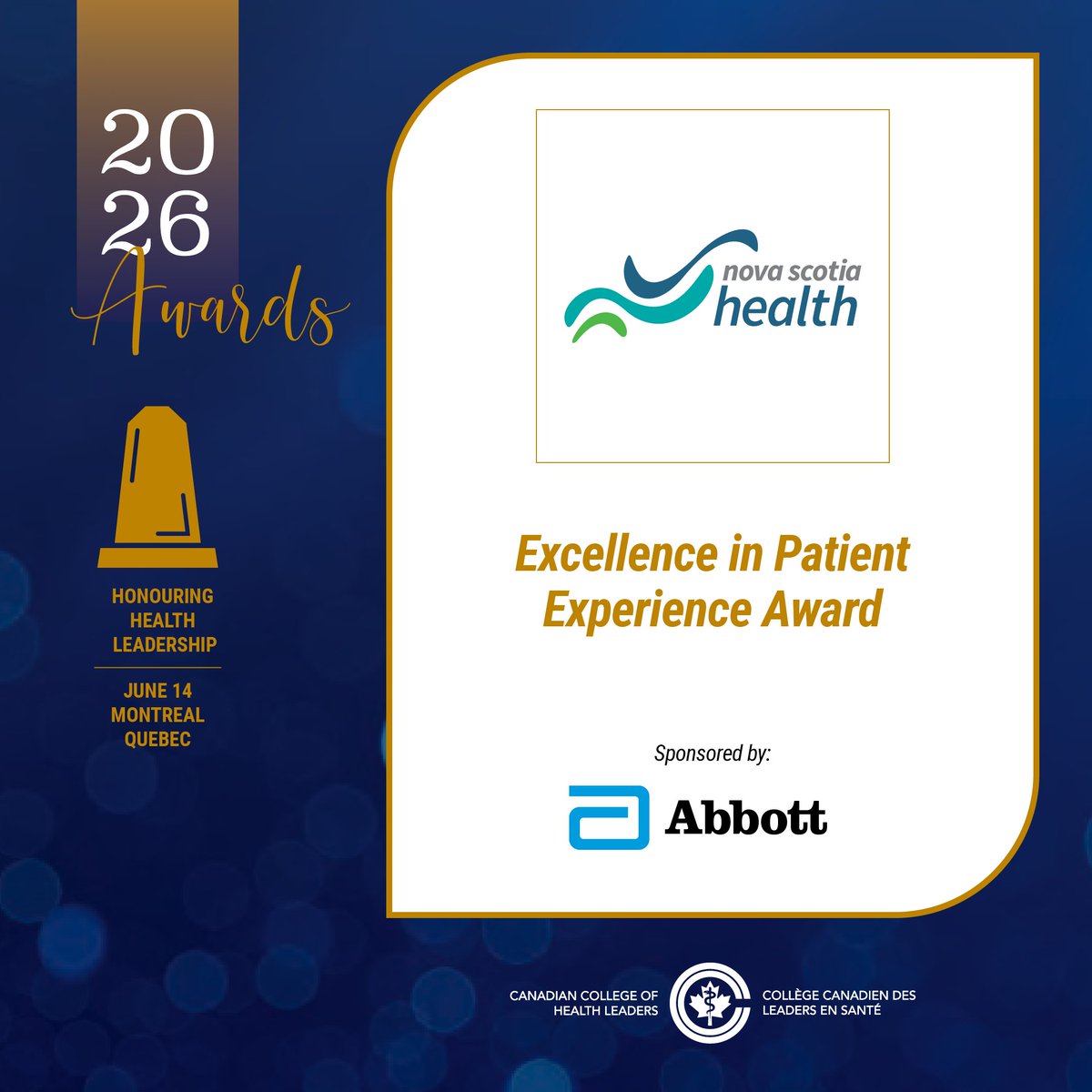 CCHL_CCLS's tweet image. @healthns named recipient of the 2026 Excellence in Patient Experience Award &amp;gt; bit.ly/nova-scotia-he… 

TY sponsor Abbott Laboratories @abbottnews 

#CCHLDifferenceMaker #CDNHealth #PatientExperience #PXMatters #PXWeek