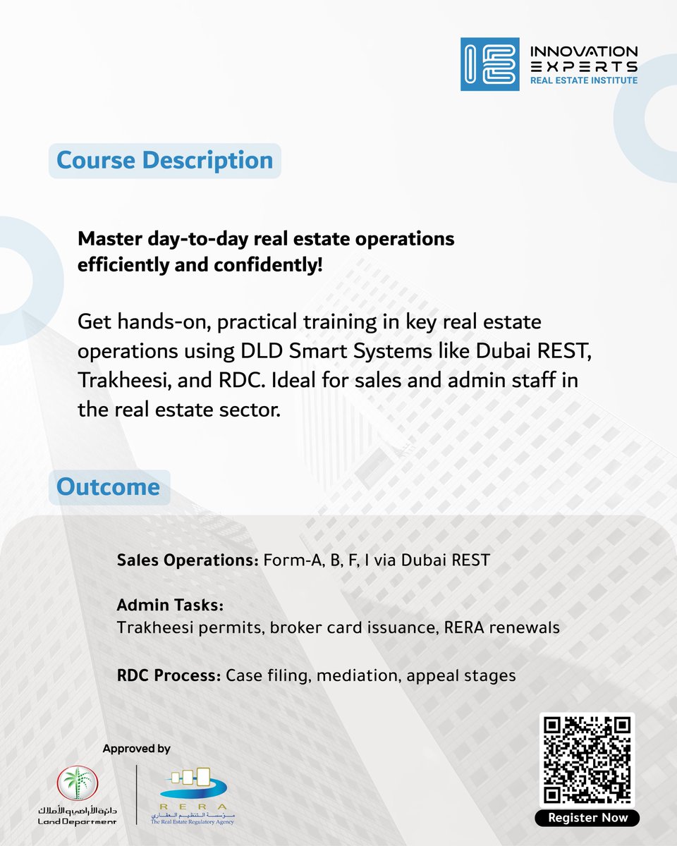 IEREI_AE's tweet image. Are you ready to take your real estate operations to the next level? Learn how to efficiently handle key tasks like creating Forms (A, B, F, and more), managing Trakheesi permits, and navigating RDC processes—all using Dubai's advanced smart systems.
#IEREI #realestate #broker