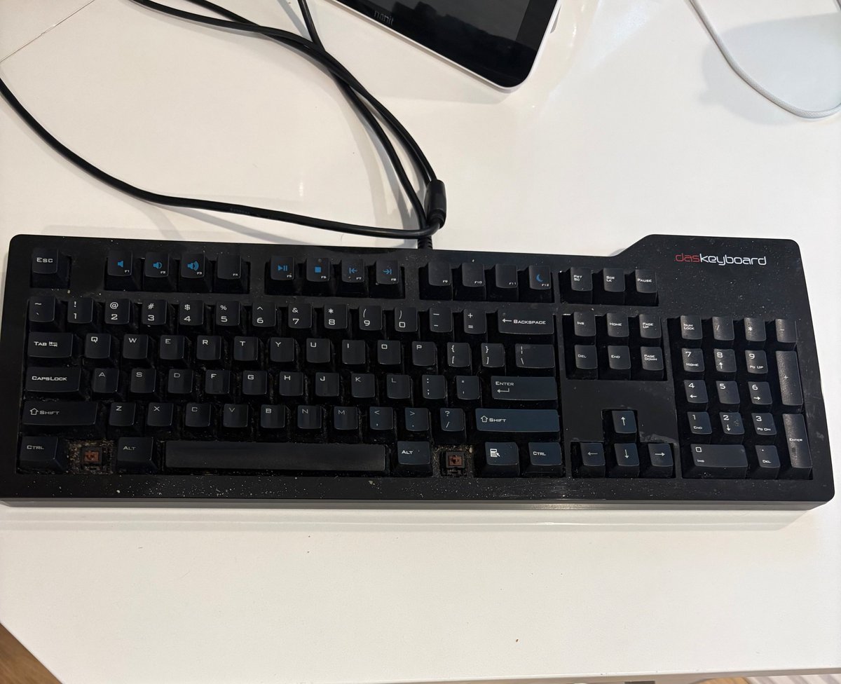 CryptoGoo5e's tweet photo. Quick shoutout to my @daskeyboard  of 12 years I just replaced.  This was easily one of the best purchases I have ever made.  I hope the new one I just bought maintains the amazing quality standard.  (I thought about cleaning it up before tweeting, but that would be unfair to how it lived its life.) RIP BABY SEE YOU IN TRADER VALHALLA