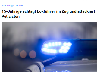 Taykra's tweet image. #Ulm: Die 15-Jährige soll dem 61-Jährigen unvermittelt ins Gesicht geschlagen haben. Als der Lokführer in den Führerstand flüchtete, habe sie versucht, die Tür gewaltsam zu öffnen. Polizisten stellten die Tatverdächtige. Dabei soll sie versucht haben, die Beamten zu schlagen.