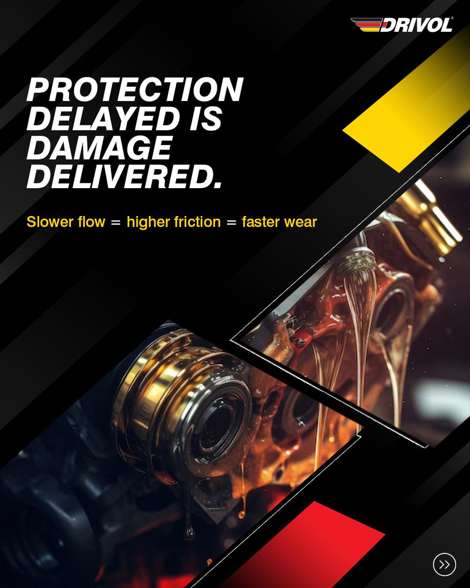 DrivolOfficial's tweet photo. The moment your engine starts, protection needs to move just as fast. Even a short delay can increase wear.

Choose the right oil from the very first second. Drivol ensures protection flows where it’s needed.

Visit: https://t.co/QkmD9IRl0T

#Drivol #Lubricant #CarCare #EngineOil https://t.co/SPtpVhQC91