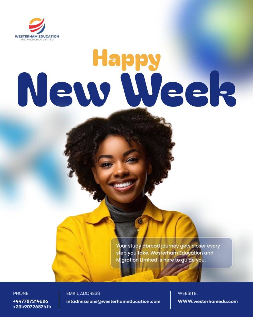 westerhamedu's tweet photo. Happy New Week ✨

This week is another opportunity to plan better, apply smarter, and move closer to your global goals.

Start where you are, progress is what matters.

#WesterhamEducation #NewWeek #StudyAbroad #migratewithus https://t.co/apkzppav0P