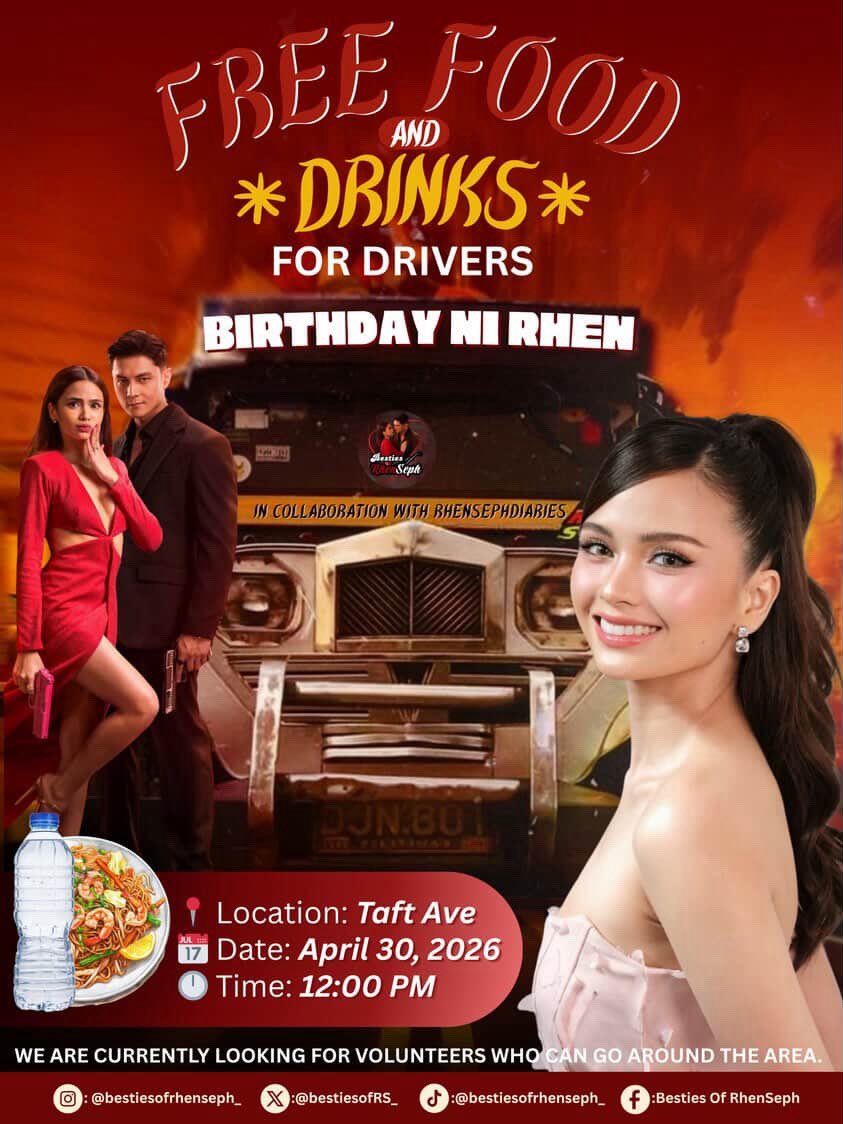 bestiesofRS_'s tweet photo. Besties, let’s spread love! ❤️
For Rhen’s birthday, we’re giving back on April 30 at Taft Avenue. In collaboration with RhenSeph Diaries @RhenSephDiaries 
Free food &amp; water for drivers 🚗

LF volunteers— ano tara? Let’s make this day meaningful together. @realrhen 

#RhenEscaño https://t.co/941t4O7S1i