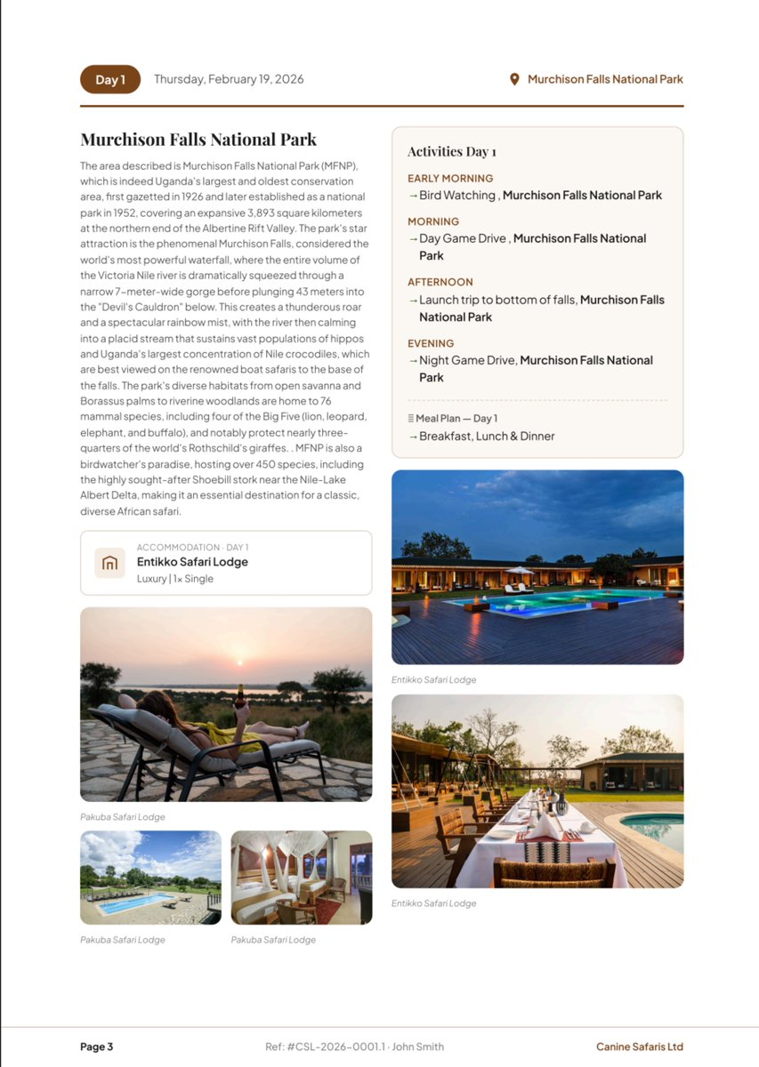 Questsafarisug's tweet photo. In the safari business, first impressions are everything. If your proposal doesn't wow the client, someone else's will.

With Quest, your PDF game just hit a new level. 
Choose between different professional layouts instantly.  Apply Company Your Brand, Your Rules.

#Safari #tour https://t.co/kXTZ74WHfJ