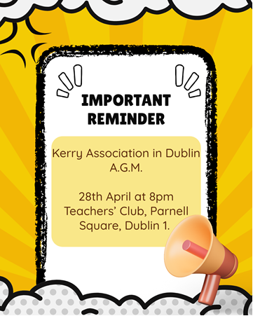 KerryAssoc's tweet photo. Reminder of our AGM tomorrow

All welcome to attend and also, the committee is continuing to welcome new members. https://t.co/Alup8h027q