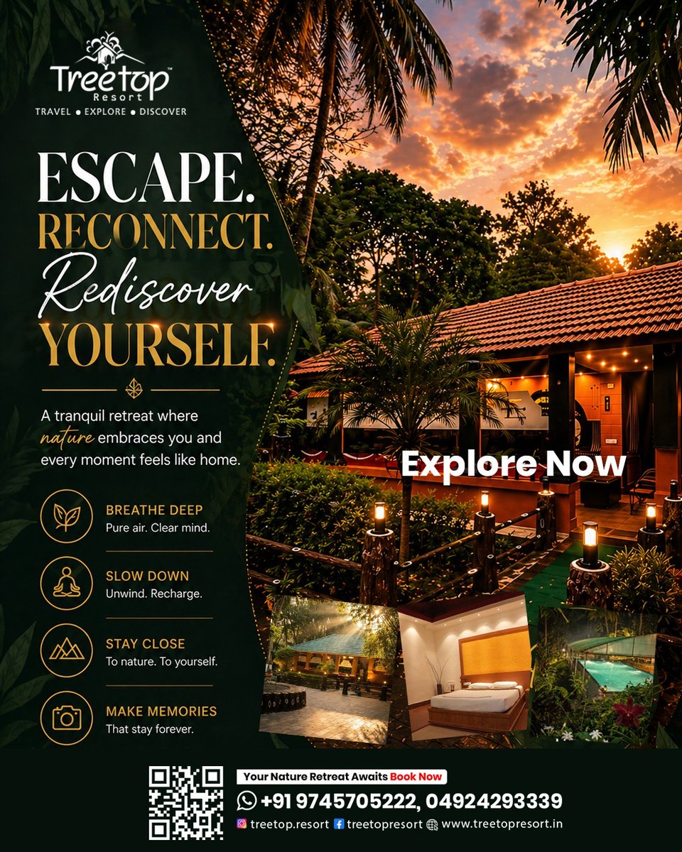 TreeTop_Resort's tweet image. Escape the noise. Reconnect with what truly matters 🌿✨
At Treetop Resort, every sunset, every breeze, and every quiet moment brings you closer to yourself 🌅💛
Your perfect nature retreat is calling—are you ready to answer?#TreetopResort #EscapeReconnect #NatureRetreat