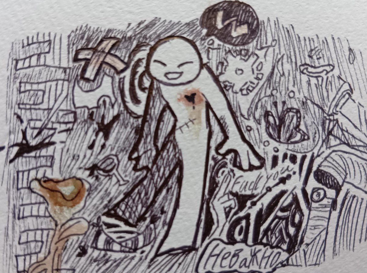 2QX6kiAbDE21516's tweet image. 中身なんて捨てちゃえー
 #alt  #ボールペン画  #ダーク