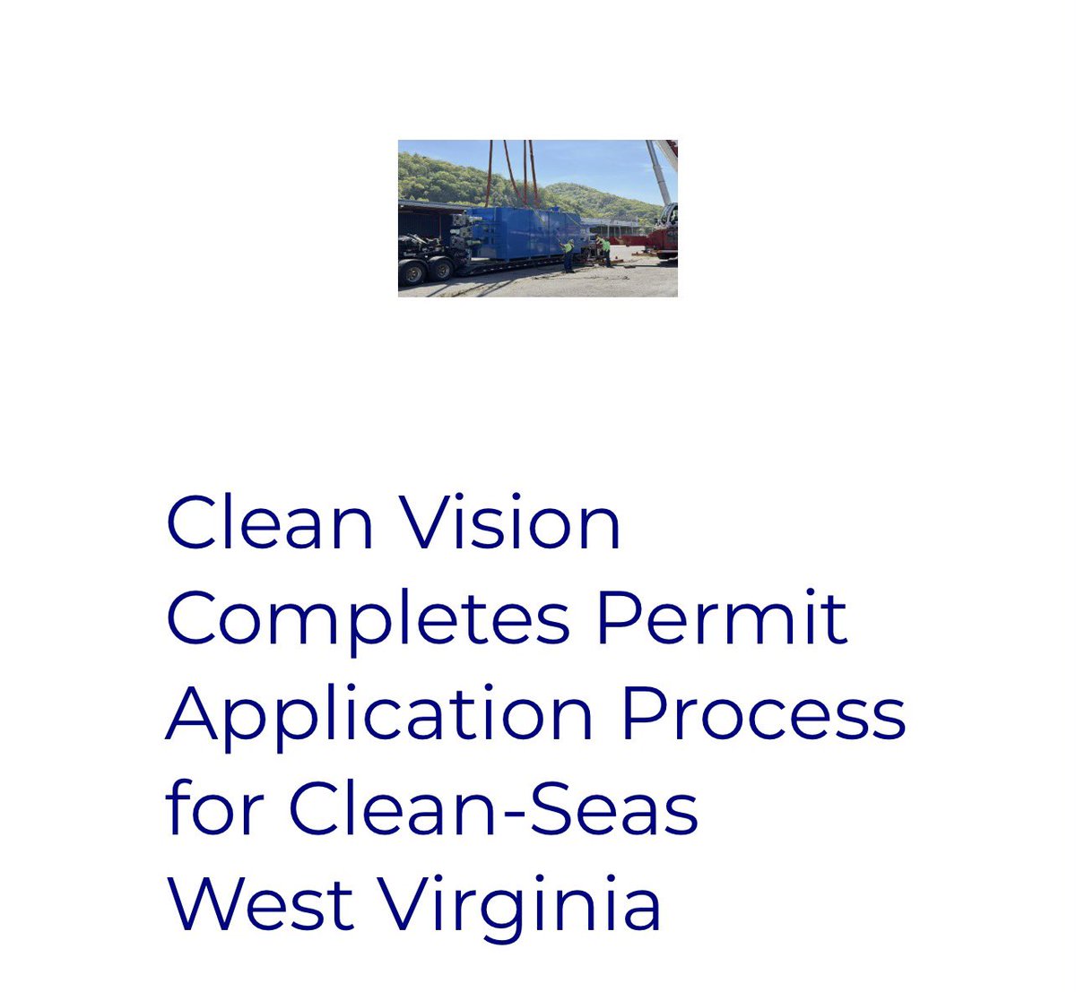 travi71342's tweet photo. $CLNV @CleanVisionCorp 
@FrankieTrades22 

With $25 million of support from the State of West Virginia, including $15 million of funding through Huntington National Bank, Clean-Seas started construction last year of its first US Plastic Conversion Network facility in Belle, retrofitting the 60,000-square-foot main building and preparing the site to receive core technology manufactured off-site.