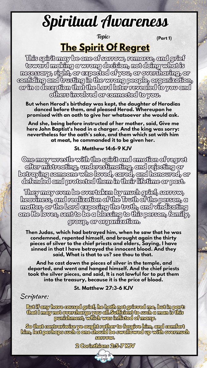 BeautyInLogic's tweet image. Spiritual Awareness: The Spirit Of Regret (Part 1-3 &amp;amp; Prayer)

#noregrets #regret #betrayal #vindication #protection #healing #jesussaves #godisgood #peace